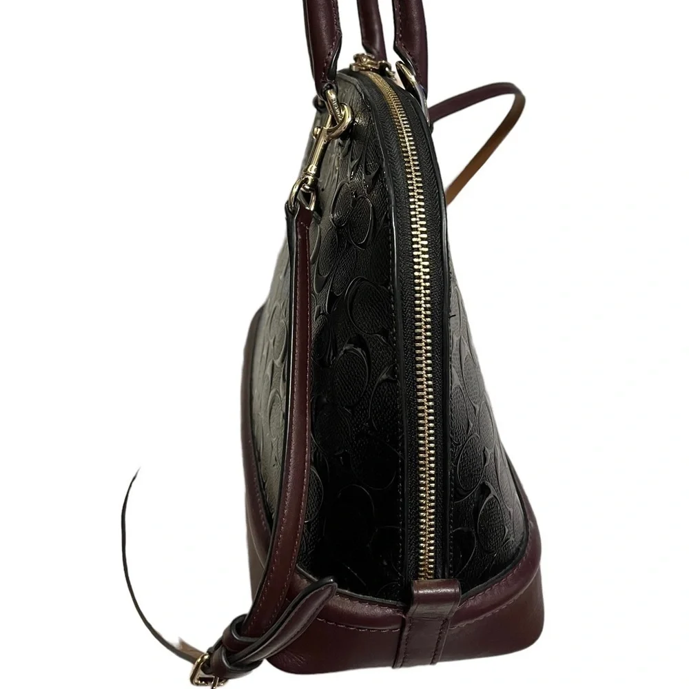 👜♥️ COACH Sierra Leather Satchel Handbag Black/Burgundy/Gold Tone Like New ❤️👜
